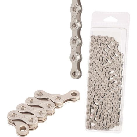 Chaîne de vélo, 116 maillons, chaîne de vélo 1/2 x 11/128", en acier inoxydable, pour VTT, route, vélo électrique (10 fois) (1/4)