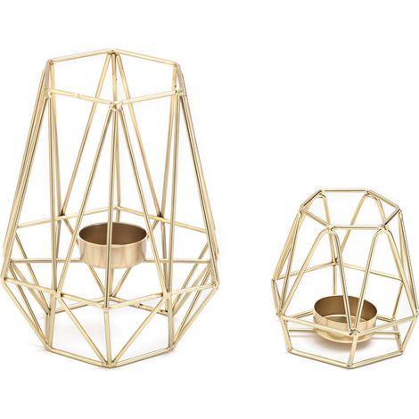 Ensemble de 2 photophores hexagonaux en métal, motif géométrique, pour bougie chauffe-plat - Décoration intérieure (1/5)