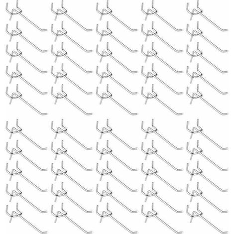 Lot de 50 crochets pour panneaux perforés – Acier au carbone galvanisé – 10 cm longueur, 3,2 cm largeur – Pour rangement outils et fournitures (1/5)