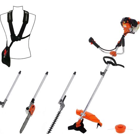 Gt Garden – Outil de jardin multifonction thermique 52 cm3 – 4 en 1 avec guidon – Élagueuse, débroussailleuse, taille-haies – Moteur 2 temps (1/5)