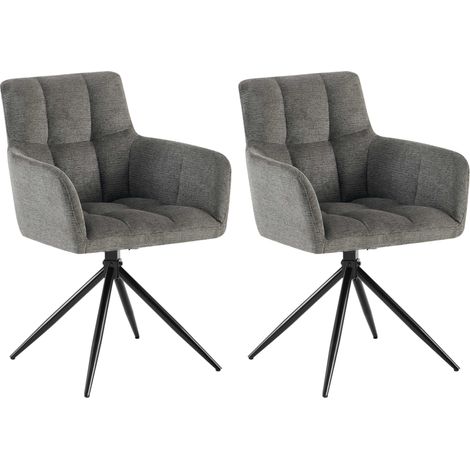 Conjunto de 2 sillas de comedor modernas y cómodas con mecanismo giratorio de 180° en tela gris oscuro y metal 100007569 (1/5)