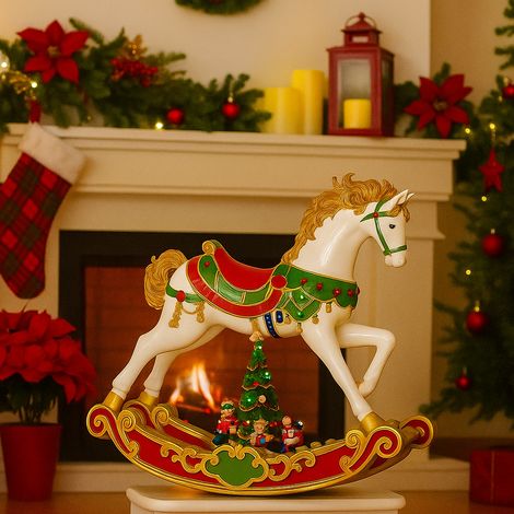 Carillon Cavalluccio a dondolo con albero di Natale, decorazione natalizia da 62 cm (1/4)