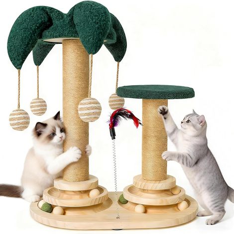 Petit Arbre à Chat Bois avec griffoir et Jeux, Poteau griffoir Chat Stable (1/5)