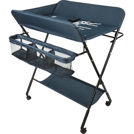 Table à langer pour bébé, design pliable, grand espace de rangement, Bleu Noir (1/2)