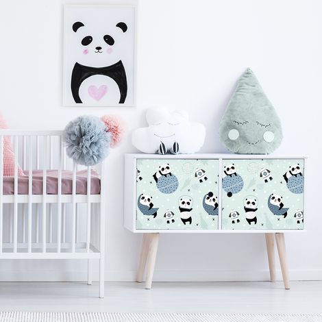 Sticker meuble enfant pandas sur la lune 40 x 60 cm (1/5)