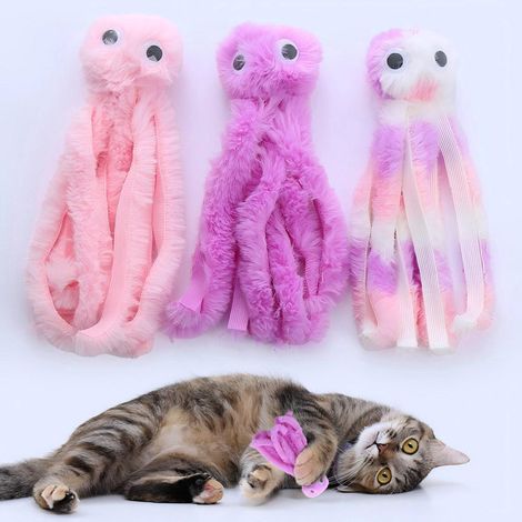 3 Pièces Jouets en Peluche pour Chat,Jouet Teaser en Forme de Poulpe avec Petite Herbe a Chat a L'intérieur pour Chaton D'intérieur,Jeu À Gratter et À Mâcher (1/5)