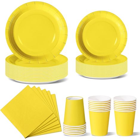 96Pcs Jaune Vaisselle Jetable Anniversaire-24 Invités (1/5)