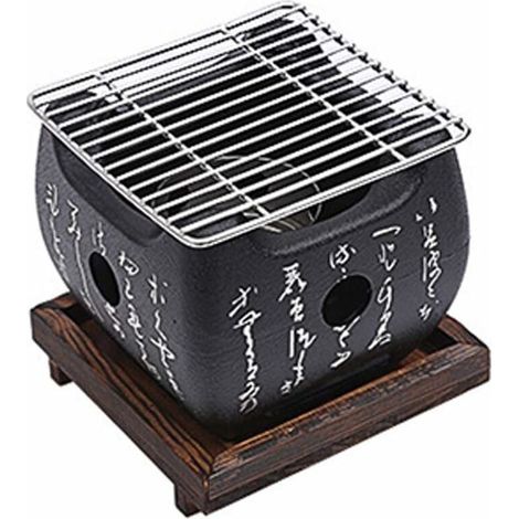 Mini Charcoal BBQ Grill Portable Table Top Japanese Barbecue Grill Food Charcoal Stove With Solid Wood Tray Party Accessories Household BBQ Tools For Skewer Yakitori