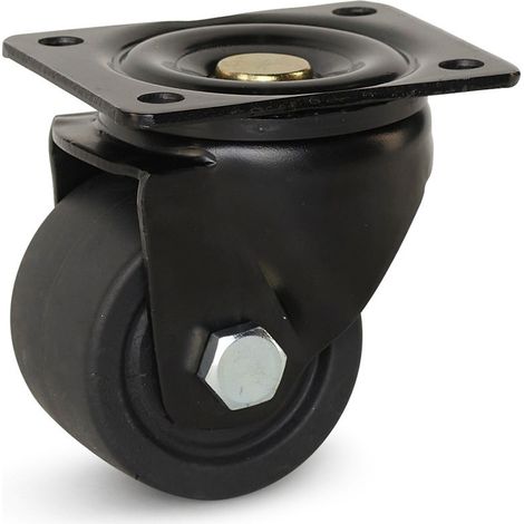Roulette pivotante - MESO - Nylon noir - Platine - 75mm - 600kg