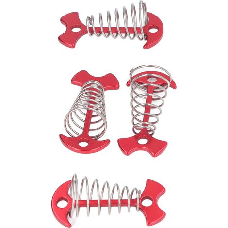 Lot de 4 piquets de tente en alliage d'aluminium et acier inoxydable, avec ressort, en forme d'arête de poisson, pour plancher de tonnelle. (1/5)