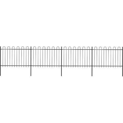 Valla de jardín con aro superior de acero 714,5x120 cm negra