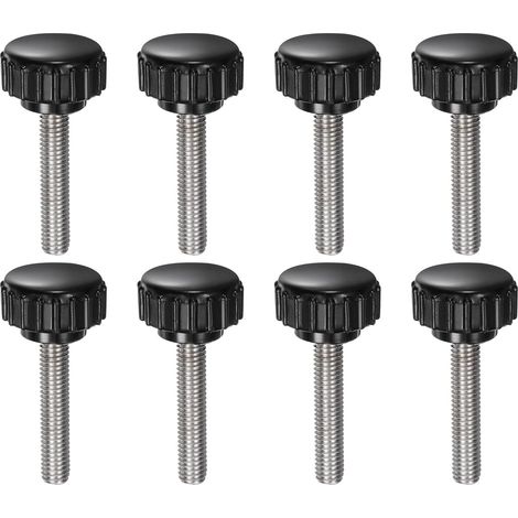 Gerillte Spannknöpfe – 8er-Pack – Edelstahl 304 und Kunststoff – M5x25-mm-Rändelschrauben – Für Werkzeugmaschinen und Befestigungen – Schwarz und Silber (1/5)