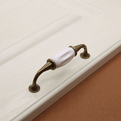 Set mit 2 goldfarbenen Keramikgriffen für Türen, Schubladen und Küchenschränke, 96 mm Lochabstand, inklusive Schrauben (1/4)