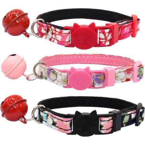 3pcs Japanese style cat collar new pet collar rhinestone flower anti-choking safety buckle cat collar with bell (1/5)