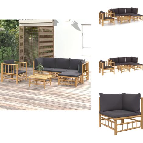 Salon de jardin 6 pcs avec coussins gris foncé bambou - Salon De Jardin - Mobilier De Jardin - Ensemble Salon - Ensemble De Meubles De Jardin - Meubles En Bambou