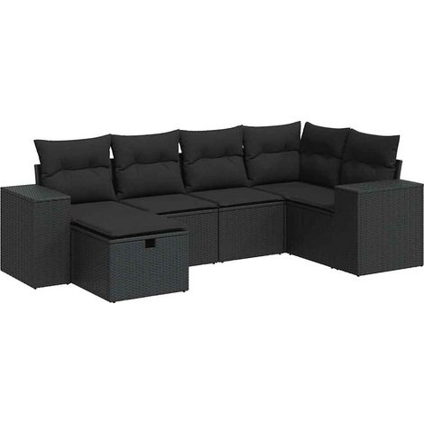 Set Divano da Giardino 6 pz con Cuscini Nero in Polyrattan vidaXL (1/5)
