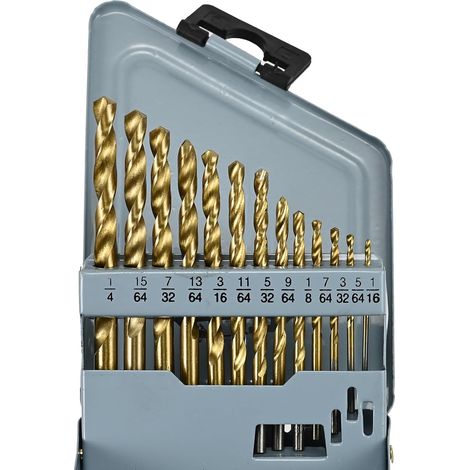 Ensemble de 13 forets HSS revêtus de titane de 1/16 à 1/4 pouce avec tiges rondes pour métal trempé, acier inoxydable, plastique et bois. (1/5)