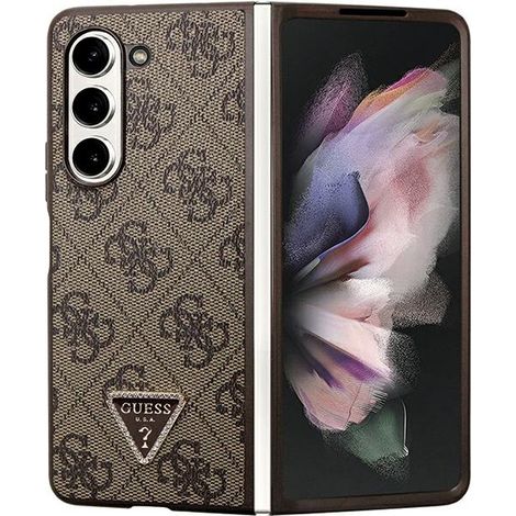 Guess GUHCZFD5P4TDPW F946 Z Fold5 marrón/marrón estuche rígido de cuero 4G Triangle Strass (1/5)