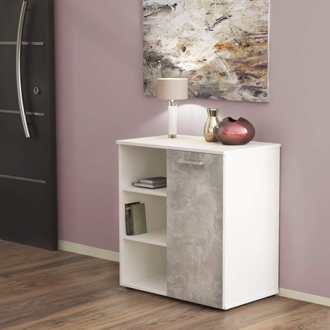 Mobiletto credenza da interno soggiorno salotto in legno nobilitato bilaminato con 1 anta e 3 ripiani Linea Classic - Bianco anta grigio chiaro (1/4)