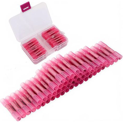 Cosses thermorétractables, kit de cosses à sertir , connecteurs thermorétractables, kits de connecteurs sans soudure rouges, connecteurs de fils étanches 50 pièces pour câble 22-16 AWG (1/5)