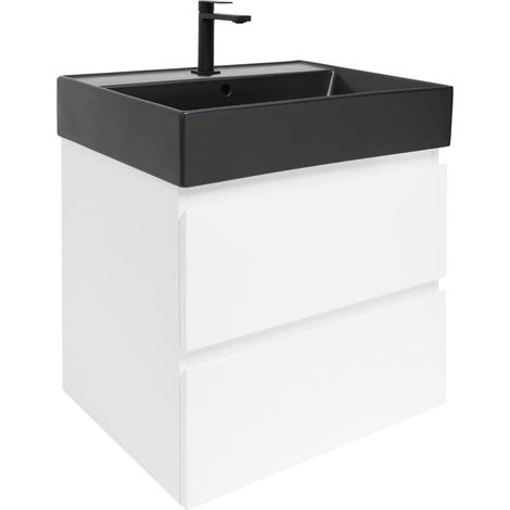 Meuble de salle de bains suspendu avec vasque céramique et mitigeur - SAT - B-Way - 59x50x45 - Blanc