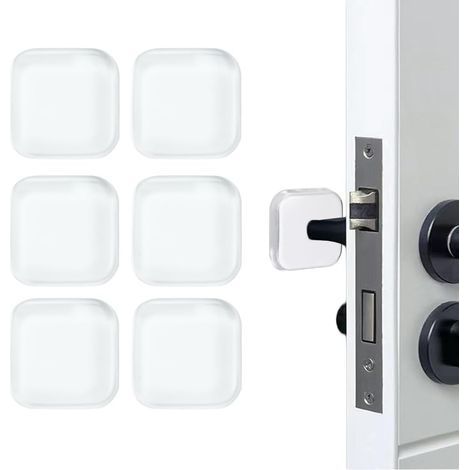 Lot de 6 butées de poignée de porte de 4 cm - protections de poignée de porte en caoutchouc souple, protections murales, patins adhésifs pour meubles (porte, mur, bureau, cuvette de toilettes) (carrés (1/5)