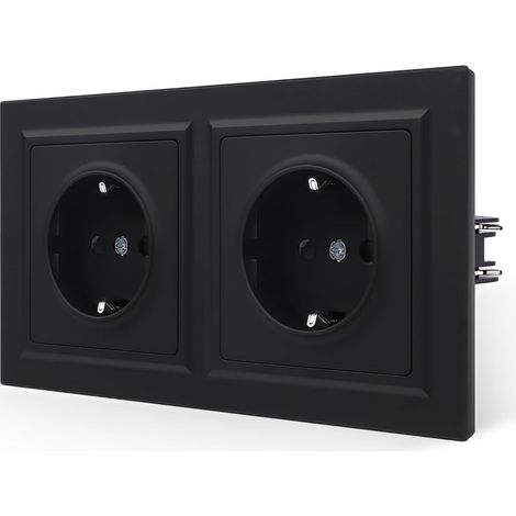Prise double noir mat - Sensation lisse sur la peau - 2 compartiments avec borne enfichable - Prise Schuko 16 A - 155 x 84 mm, 250 V (ne peut pas être installée verticalement) (1/5)