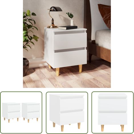 The Living Store Nachttische 2 Stk. mit Kiefernholz-Beinen Weiß 40x35x50 cm - Nachttisch - Weißer Nachttisch - Skandinavisches Möbelstück - Wohnzimmer Dekoration - Schubladenschränk (1/5)