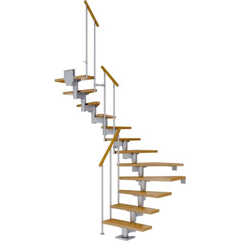 Dolle Mittelholmtreppe Cork Eiche, lackiert 1/2 gewendelt 79 cm breit für GH 222 – 270 cm UK Metall Perlgrau mit Geländer