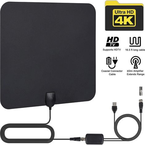 Antenne TV DVB-T2 4K 1080P HD Portée de 50 miles, filtre 4G/5G intégré (Fréquences de fonctionnement : 174–240 MHz, 470–862 MHz) (1/5)