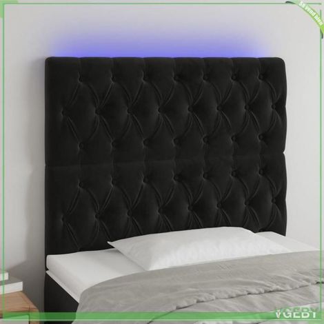 Tête de lit - 3122798 - Velours noir - LED intégrée réglable - 90 x 7 x 118/128 cm (1/5)