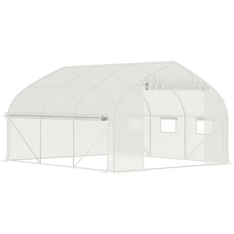 Serre tunnel jardin blanc 10,4m² 350x300x200cm structure robuste anti-UV fenêtres maille porte enroulable