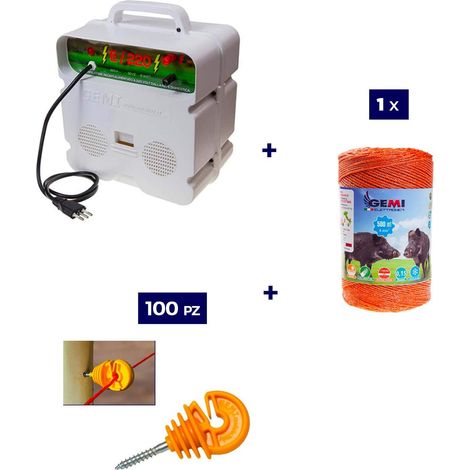 Komplettes Kit Für Den Weidezaun : 1 x Weidezaungerät 220 / 230 V + 1 x Weidezaunlitze 1000 Mt 4 mm² + 200 St. Isolatoren Metallpfosten - Weidezaunseil Elektrozaun Für Pferde Schafe Wildschweine Und