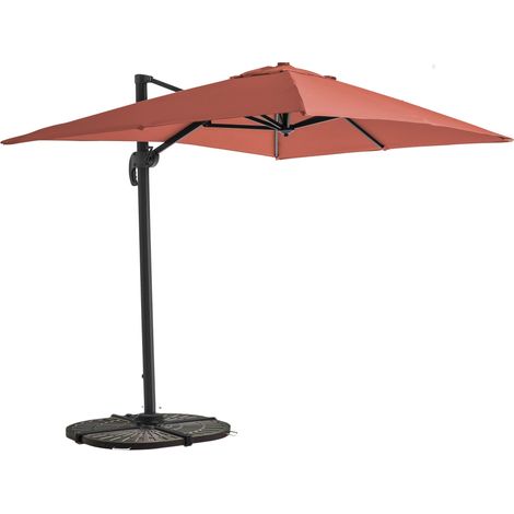 Parasol déporté inclinable rotatif 2x3m et 4 dalles lestées terracotta