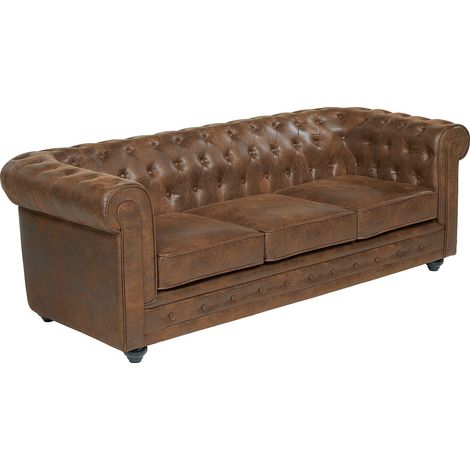 Divano CHESTERFIELD 3 posti in microfibra aspetto cuoio invecchiato