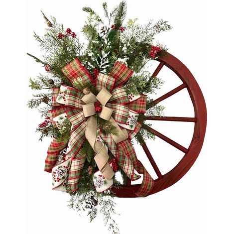 Guirlande Roue De Charrette - 35 cm - Décoration Porte Intérieure Extérieure - Noël Hiver Nouvel An (1/5)