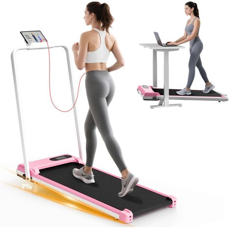 Tapis de course électrique 2,5HP pliable - inclinaison à 7 % - Vitesse 1–8 km/h - écran LCD - fonctionnement silencieux - Surface 39x94 cm - charge maximale 136 kg - Avec télécommande - Rose (1/5)