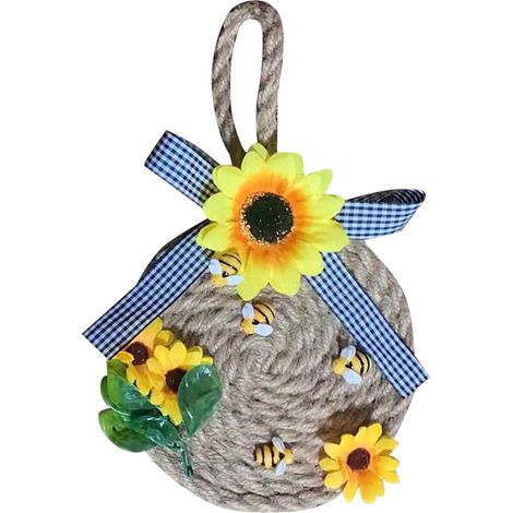 Guirlande De Fleurs Artificielles - Couronne De Tournesol Avec Corde Pour Porte Mur Intérieur Extérieur - Décoration Printemps Été Mariage Fête Des Abeilles - 1 Pièce (1/5)