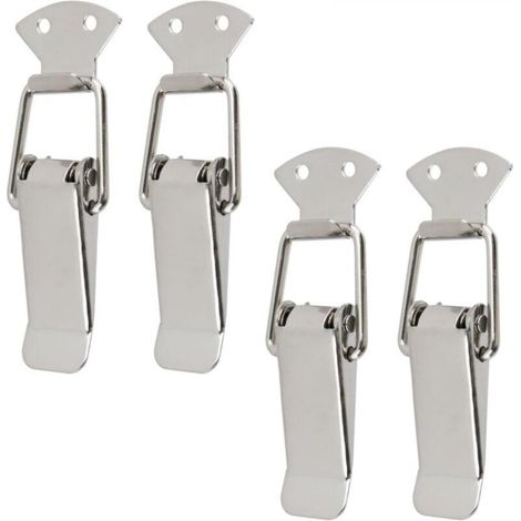 Loquet à ressort, sans mécanisme de verrouillage, argenté, entraxe de 47 mm, 4 loquets à bascule en acier inoxydable (1/4)