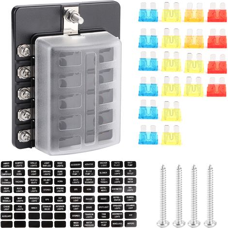 Boîte à fusibles 10 voies avec porte‑fusible à lame, bornier à vis et indicateur LED pour voiture bateau (1/5)