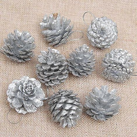 9 boules de Noël argentées en forme de pommes de pin, décorations pour sapin de Noël