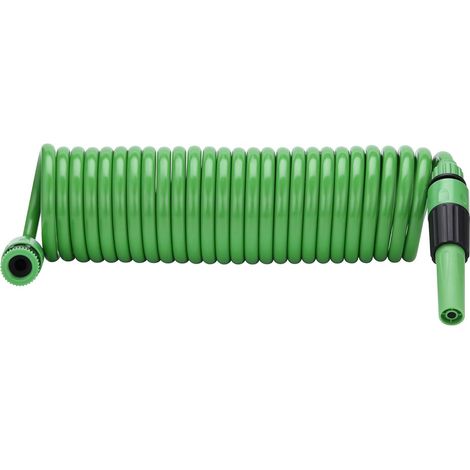 Tuyau spiralé extensible 7,5 m – Matériau EVA durable – Pistolet d'arrosage réglable – Comprend 2 raccords rapides 3/8" Adaptateur de robinet – Vert (1/5)