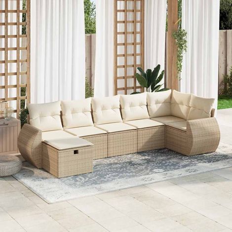 Set sofás de jardín 7 piezas y cojines ratán sintético beige vidaXL (1/5)