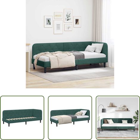 vidaXL Canapé convertible - Cadre de lit d'angle Vert foncé 80 x 200 cm Velours (1/5)