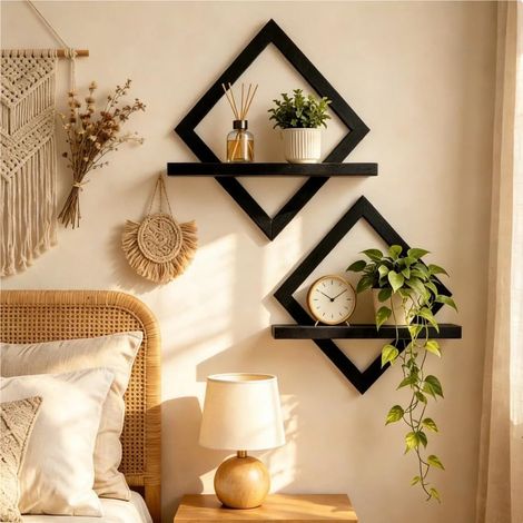 Étagères en Bois pour la Décoration Murale Noir Étagère Murale Bohème (1/5)