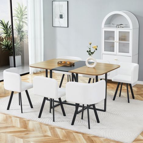 Conjunto mesa y sillas extensible 4-6 personas, 150 x 100 x 79 cm, natural y negro DESVIAE (1/5)