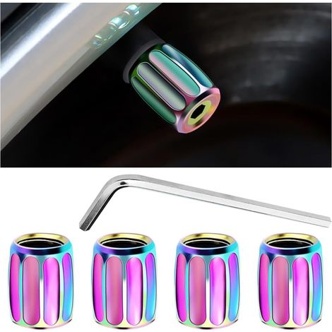 4 capuchons de valve pour voiture, capuchons de valve de pneu avec joint d'étanchéité, pneus de voiture, capuchons de valve avec clé, dispositif antivol, capuchons de valve (multicolores) (1/5)