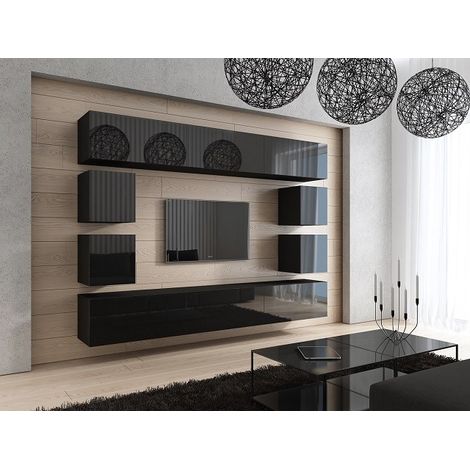 Ensemble meuble TV CONCEPT 17 noir brillant 249 cm (1/2)