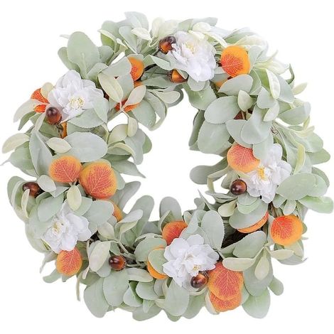 Guirlande Florale Blanche pour lapin pour Décoration  Guirlande Florale pour feuilles pour lapin 48cm Décoration pour porte Thanksgiving Intérieur Extérieur (1/5)