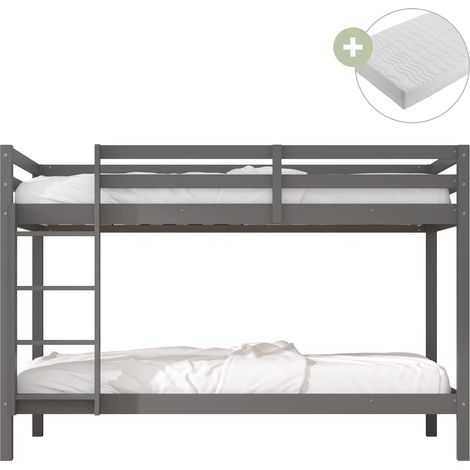Sunny Jip Lits Superposés En Bois, Gris  Lits Superposés 2 Places - 2 Matelas Hybrides 90 X 200 Inclus  Dimensions Totales: 208 X 97 X 140Cm (1/5)